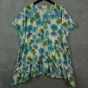 Z&L Cover Up Womens OS‎ Blue Green Leaf Print Pullover Kaftan Swim Anthropologie